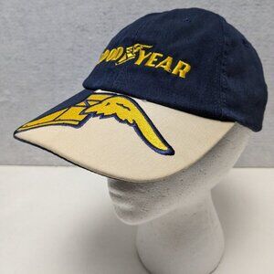 Vintage Goodyear Embroidered Hat Cap Mens Blue Yellow Gold
